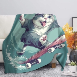Chat Plaid en Polaire Imprimé 3D Couverture Douce Confortable pour Canapé Lit Bureau