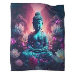 Bouddha Plaid en Polaire Imprimé 3D Couverture Douce Confortable pour Canapé Lit Bureau