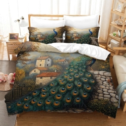 Paon Housse de Couette Imprimée 3D Douce 3 Pièces Literie Garçons Filles