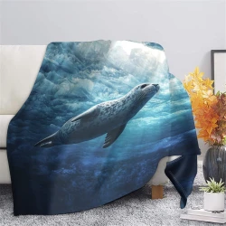 Phoque Plaid en Polaire Imprimé 3D Couverture Douce Confortable pour Canapé Lit Bureau