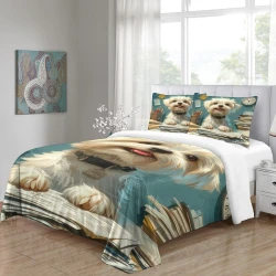 Bichon maltais Housse de Couette Imprimée 3D Douce 3 Pièces Literie Garçons Filles