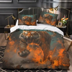 Tigre Housse de Couette Imprimée 3D Douce 3 Pièces Literie Garçons Filles