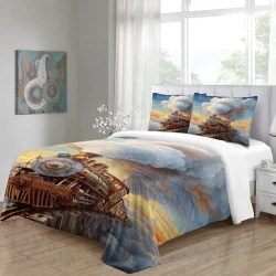 Train à vapeur Housse de Couette Imprimée 3D Douce 3 Pièces Literie Garçons Filles