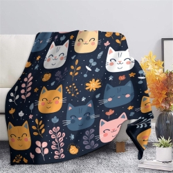 Chat Plaid en Polaire Imprimé 3D Couverture Douce Confortable pour Canapé Lit Bureau