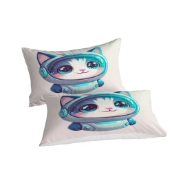 Space Chat Housse de Couette Imprimée 3D Douce 3 Pièces Literie Garçons Filles