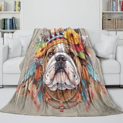 French Bouledogue Plaid en Polaire Imprimé 3D Couverture Douce Confortable pour Canapé Lit Bureau
