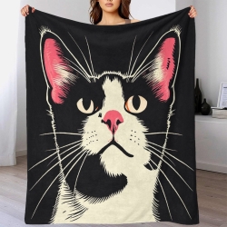 Chat Plaid en Polaire Imprimé 3D Couverture Douce Confortable pour Canapé Lit Bureau