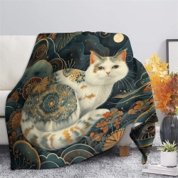 Chat Plaid en Polaire Imprimé 3D Couverture Douce Confortable pour Canapé Lit Bureau