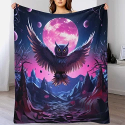 Hibou Plaid en Polaire Imprimé 3D Couverture Douce Confortable pour Canapé Lit Bureau