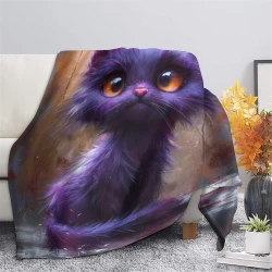 Cute Chat Plaid en Polaire Imprimé 3D Couverture Douce Confortable pour Canapé Lit Bureau