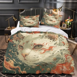 Chat Housse de Couette Imprimée 3D Douce 3 Pièces Literie Garçons Filles