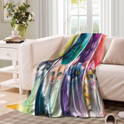 Chat Plaid en Polaire Imprimé 3D Couverture Douce Confortable pour Canapé Lit Bureau
