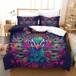 Paon Housse de Couette Imprimée 3D Douce 3 Pièces Literie Garçons Filles