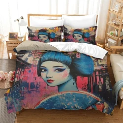 Arte grafiti japonés Funda Nórdica Impresa en 3D Suave 3 Piezas Ropa de Cama para Niños Niñas