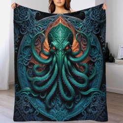 Mythe de l'horreur Cthulhu Plaid en Polaire Imprimé 3D Couverture Douce Confortable pour Canapé Lit Bureau