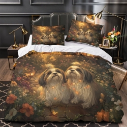 Shih Tzu Funda Nórdica Impresa en 3D Suave 3 Piezas Ropa de Cama para Niños Niñas