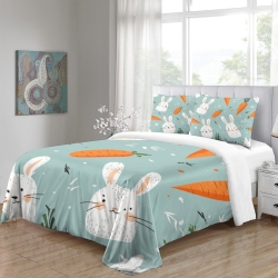 Lapin Housse de Couette Imprimée 3D Douce 3 Pièces Literie Garçons Filles