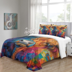 Vache des Highlands Housse de Couette Imprimée 3D Douce 3 Pièces Literie Garçons Filles