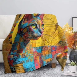 Cute Chat Plaid en Polaire Imprimé 3D Couverture Douce Confortable pour Canapé Lit Bureau