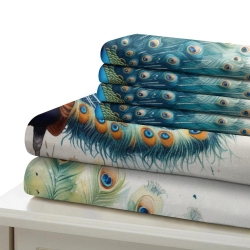Paon Housse de Couette Imprimée 3D Douce 3 Pièces Literie Garçons Filles