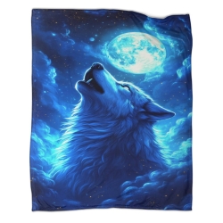 Loup Plaid en Polaire Imprimé 3D Couverture Douce Confortable pour Canapé Lit Bureau