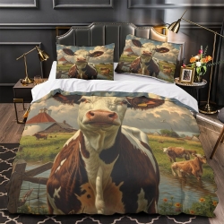 Vache Housse de Couette Imprimée 3D Douce 3 Pièces Literie Garçons Filles