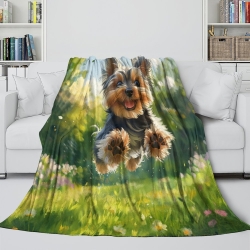 Yorkshire Terrier Plaid en Polaire Imprimé 3D Couverture Douce Confortable pour Canapé Lit Bureau