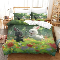 Lapin Housse de Couette Imprimée 3D Douce 3 Pièces Literie Garçons Filles