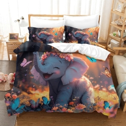 Éléphant Housse de Couette Imprimée 3D Douce 3 Pièces Literie Garçons Filles