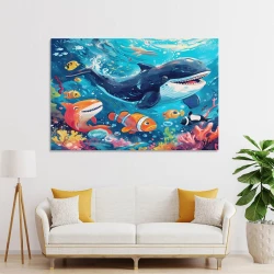 Baleine Peinture sur toile sans cadre, impressions posters art mural pour déco maison chambre bureau