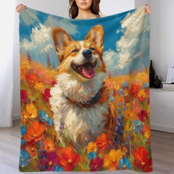 Corgi Plaid en Polaire Imprimé 3D Couverture Douce Confortable pour Canapé Lit Bureau