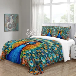 Paon Housse de Couette Imprimée 3D Douce 3 Pièces Literie Garçons Filles