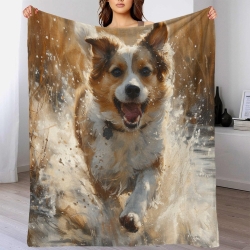 Corgi Plaid en Polaire Imprimé 3D Couverture Douce Confortable pour Canapé Lit Bureau