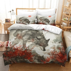 Loup Housse de Couette Imprimée 3D Douce 3 Pièces Literie Garçons Filles