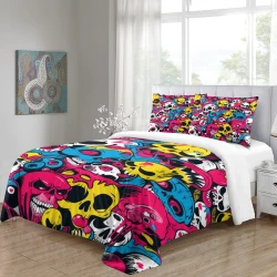 Crâne Housse de Couette Imprimée 3D Douce 3 Pièces Literie Garçons Filles