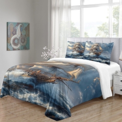 Voilier Housse de Couette Imprimée 3D Douce 3 Pièces Literie Garçons Filles