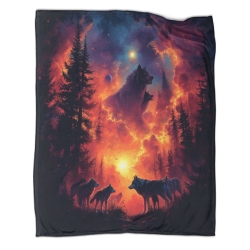 Loup Plaid en Polaire Imprimé 3D Couverture Douce Confortable pour Canapé Lit Bureau