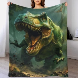 Dinosaure Plaid en Polaire Imprimé 3D Couverture Douce Confortable pour Canapé Lit Bureau