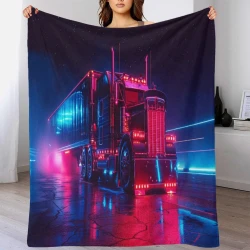 Gros camion Plaid en Polaire Imprimé 3D Couverture Douce Confortable pour Canapé Lit Bureau