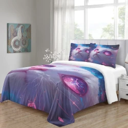 Chat Housse de Couette Imprimée 3D Douce 3 Pièces Literie Garçons Filles