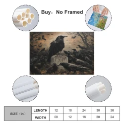 Corbeau Peinture sur toile sans cadre, impressions posters art mural pour déco maison chambre bureau