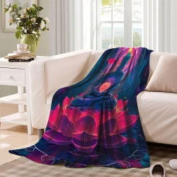 Bouddha Plaid en Polaire Imprimé 3D Couverture Douce Confortable pour Canapé Lit Bureau