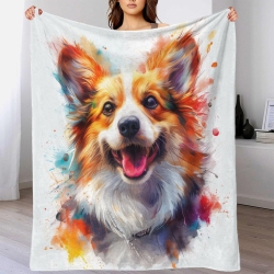 Corgi Plaid en Polaire Imprimé 3D Couverture Douce Confortable pour Canapé Lit Bureau