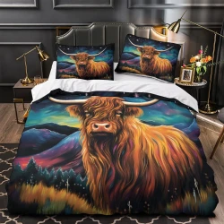 Vache des Highlands Housse de Couette Imprimée 3D Douce 3 Pièces Literie Garçons Filles