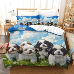 Shih Tzu Housse de Couette Imprimée 3D Douce 3 Pièces Literie Garçons Filles
