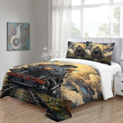 Steam Train 3D Printed Duvet Cover Soft 3 Piece Boys Girls Bedding quilt cover