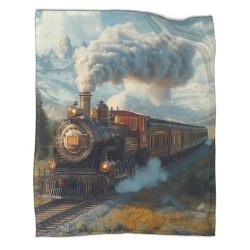 Train à vapeur Plaid en Polaire Imprimé 3D Couverture Douce Confortable pour Canapé Lit Bureau