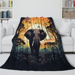 Éléphant Plaid en Polaire Imprimé 3D Couverture Douce Confortable pour Canapé Lit Bureau