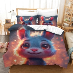 Lapin Housse de Couette Imprimée 3D Douce 3 Pièces Literie Garçons Filles