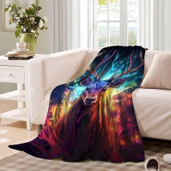 Renne Plaid en Polaire Imprimé 3D Couverture Douce Confortable pour Canapé Lit Bureau